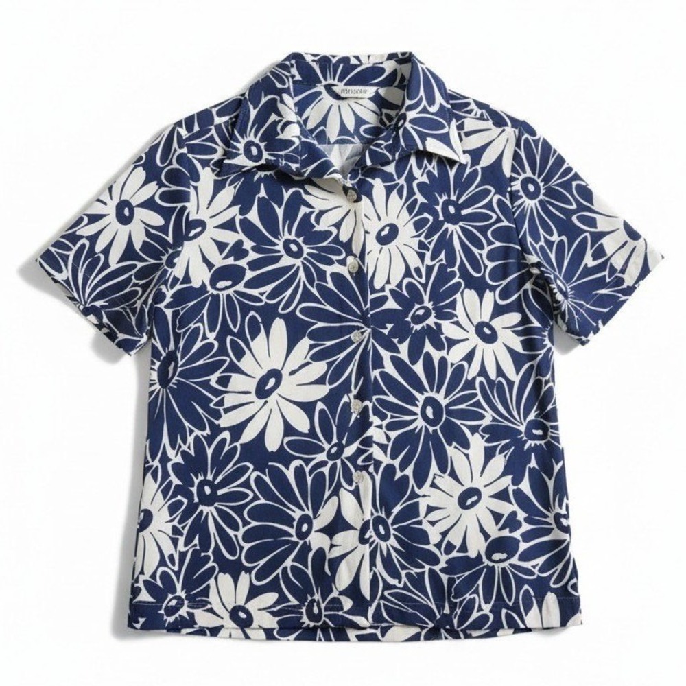 Alfred Dunner Vintage Navy Blue White Daisy Floral Button Front, Woman's Size 18